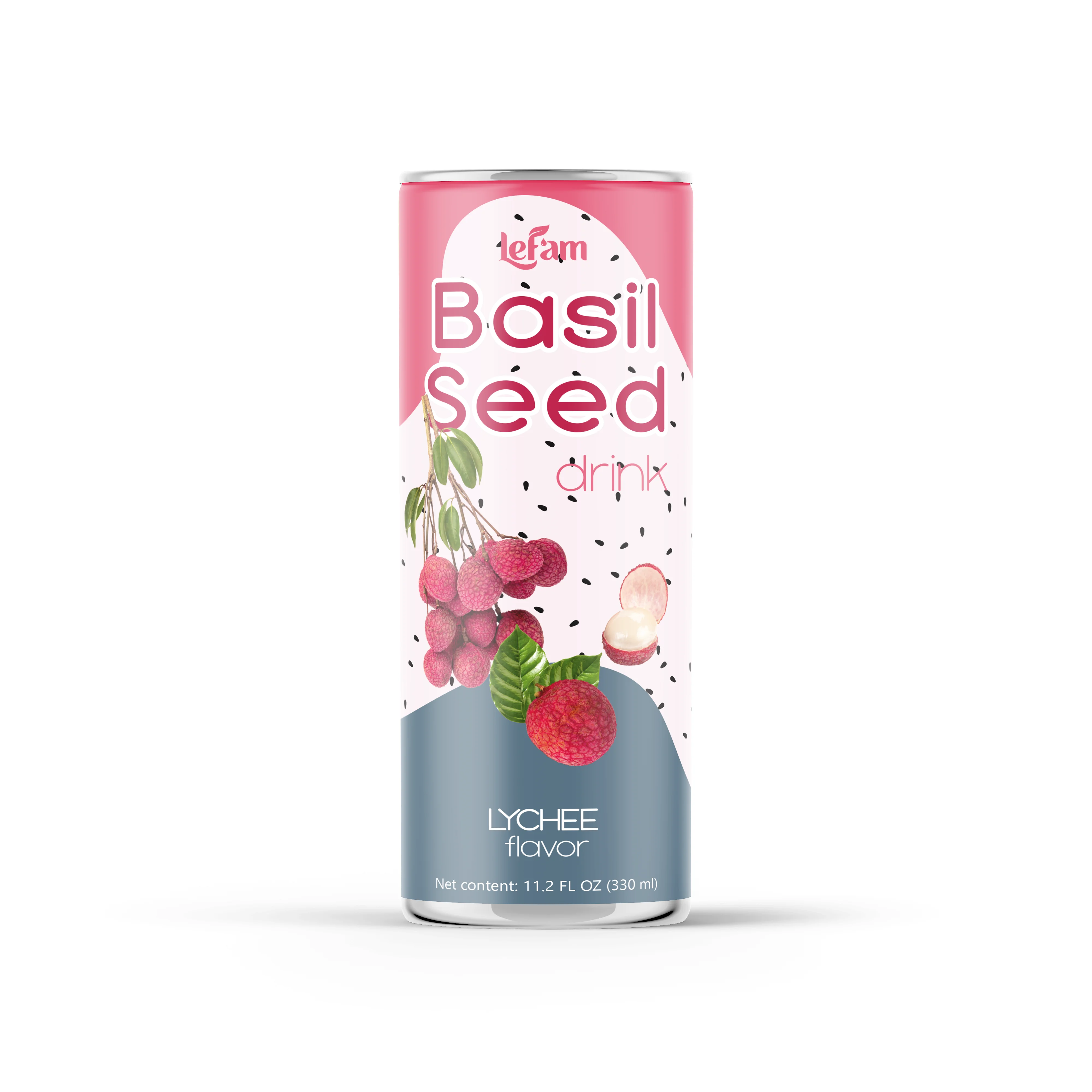 Low Carb Slim Can 330ml Lychee Flavor Basil Seed Drink Tinned Juice OEM Beverage  LEFAM Private Brand Bulk