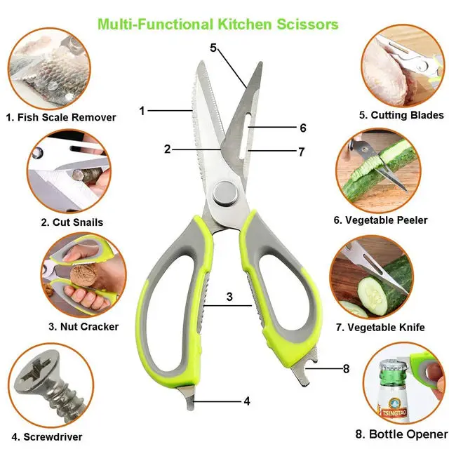 Wise Mama Magnetic Holder Kitchen Shears Detachable Chicken Meat Vegetable Fish Herb Poultry Heavy Duty Kitchen Scissors
