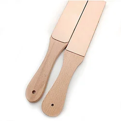 Wood Handle Leather Sharpening Strop Knife Razor Polishing Board with Polish Compound 2 Sided Made