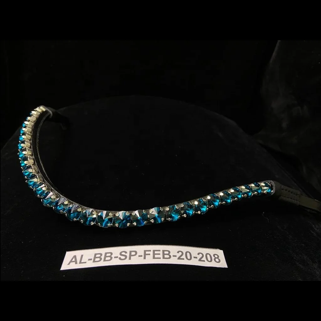 Portable Horse Browbands High Quality Leather Blue Crystal Bling Horse Dressage Browbands