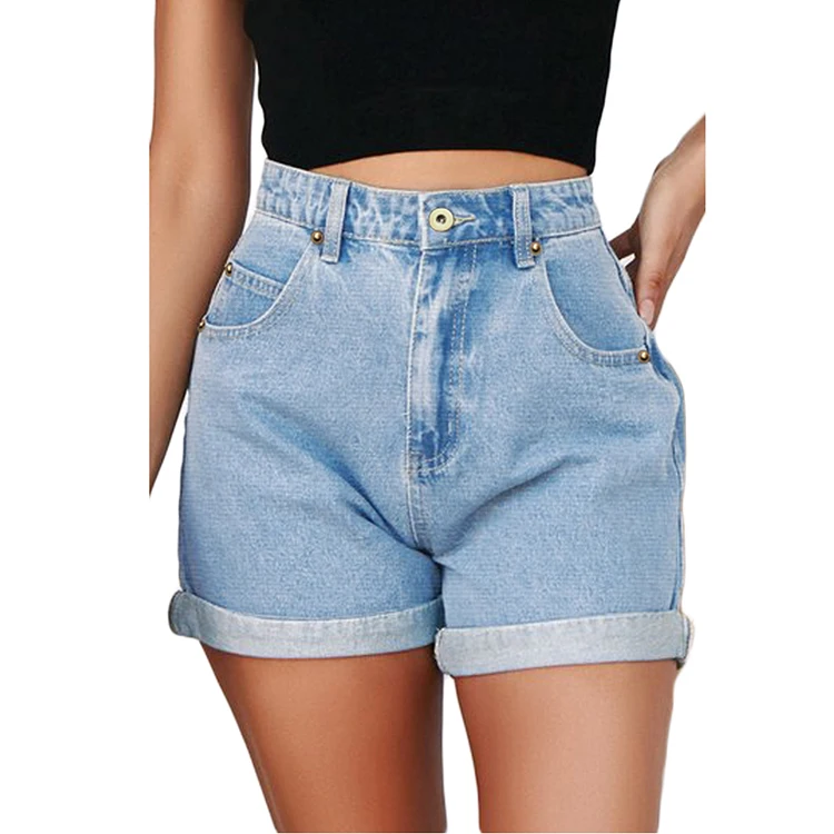 Light Blue Denim Ripped Hole Women Jeans Short Denim Shorts
