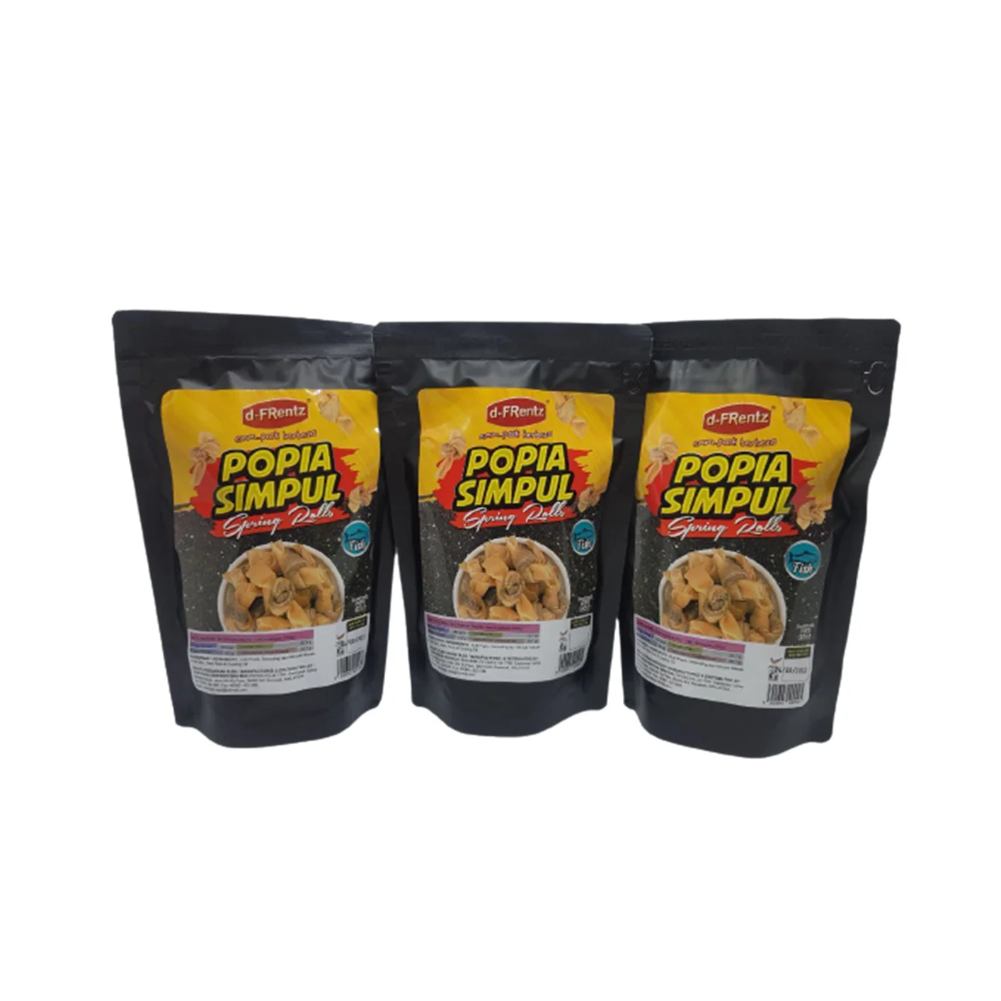 Wholesale Fish Spring Rolls Cracker Super Crispy Spring Roll Pastry Popia Simpul Ikan Snacks 150GM 15 Packets Per Box