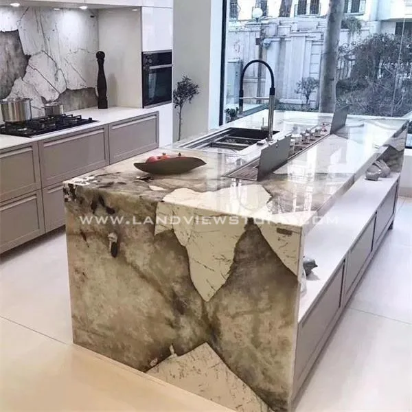 Brazil White Crystal Stone Patagonia Granite Slabs Kitchen countertop and Island