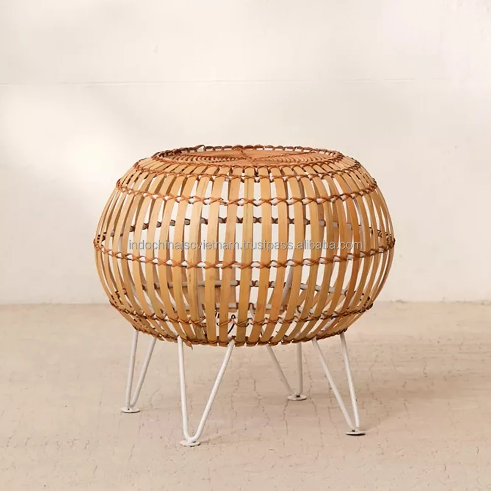 Rattan Ottoman Mixed Bamboo and Metal Frame Side Table Furniture Wholesale made in Vietnam