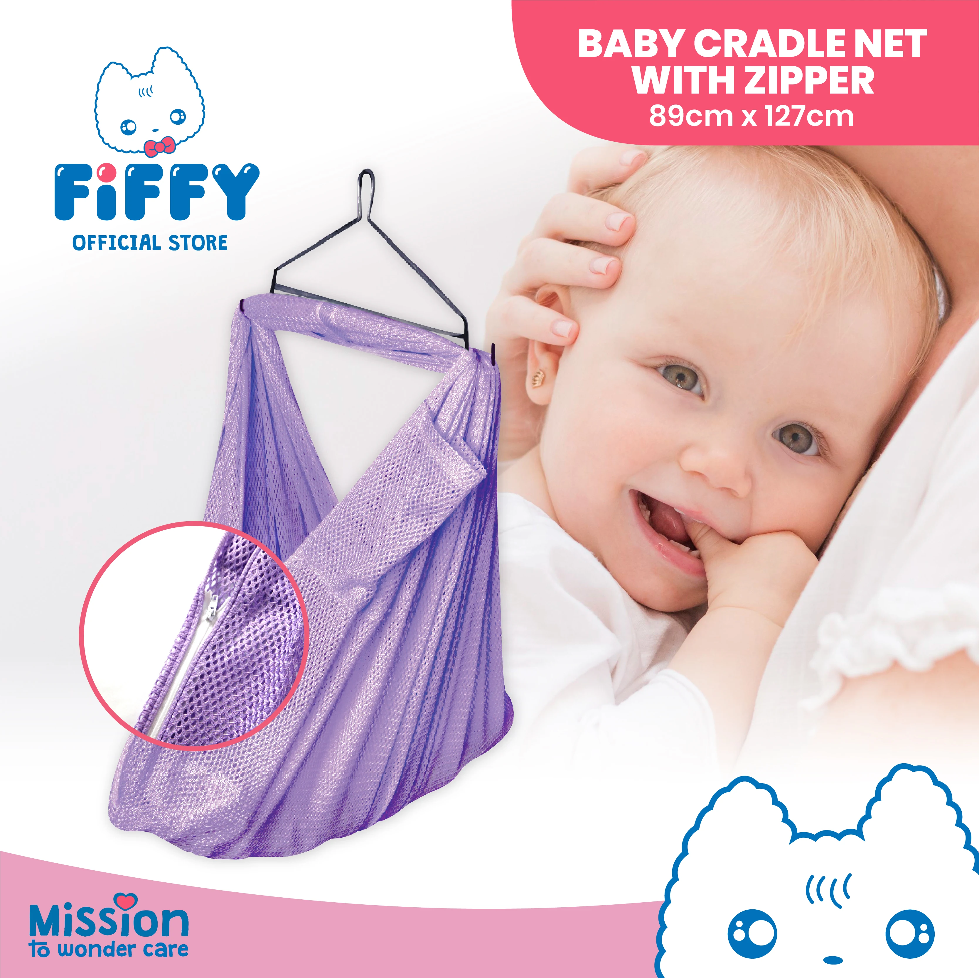 
FIFFY Baby Cradle Net Baby Cribs Good Air Ventilation Cradle Net Pink color with Zipper 