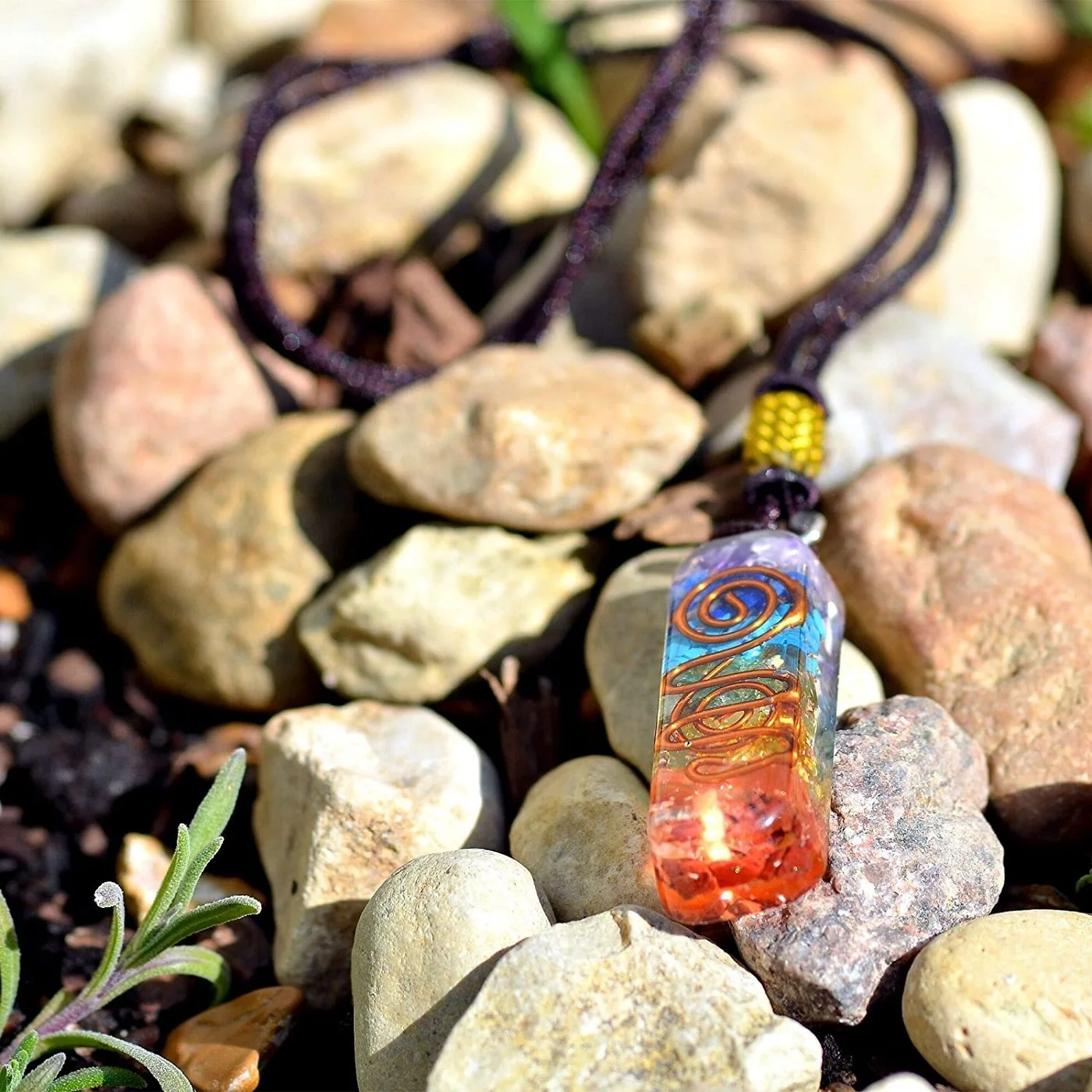 Orgone Chakra Layered Healing Pendant : Chakra Orgone Necklace for EMF Protection and Spiritual Healing