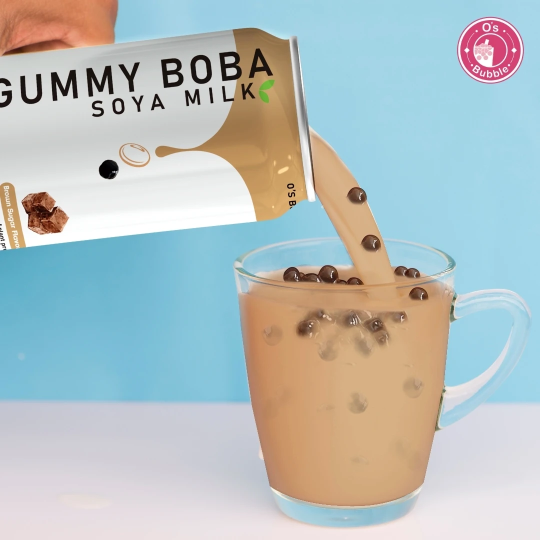 Soy bean milk bubble tea canned drink with brown sugar black tea banana strawberry flavor