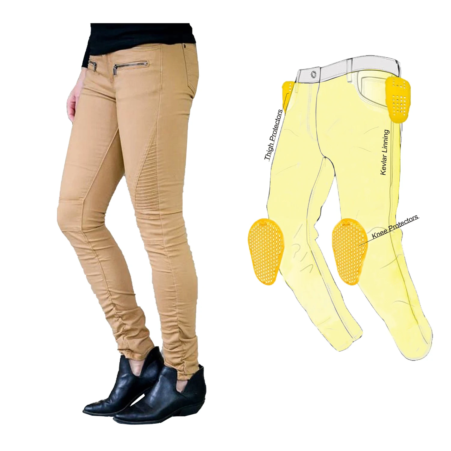 Hot Selling Biker jean for ladies with AA Rated Aramid lining, Latest style ribbed design skinny jean for girl, Prime Protection