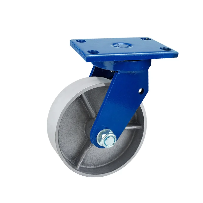 WBD 400kg - 700kg load capacity fixed swivel cast iron PU castor heavy moving machine caster wheels
