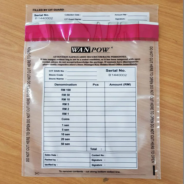 
Пластиковые мешки для доказательств темпера с штрих-кодом и серийным номером, защитные мешки для монет, банкнот, монет 