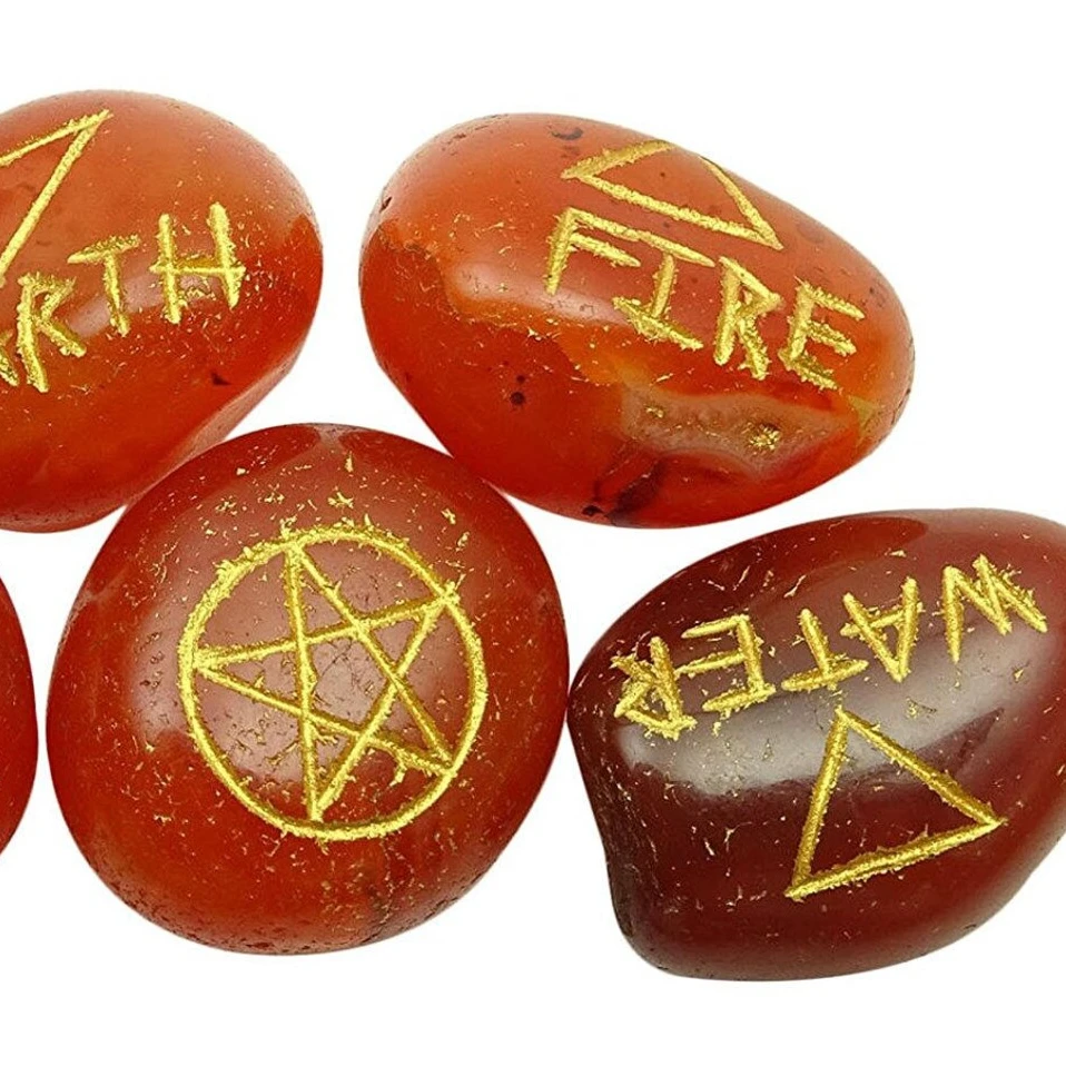 Wholesale Natural Chakra Set Of 5 Tumble Carnalien Stones Wiccan Elemental Symbol Pagan Spiritual Reiki Healing Stones