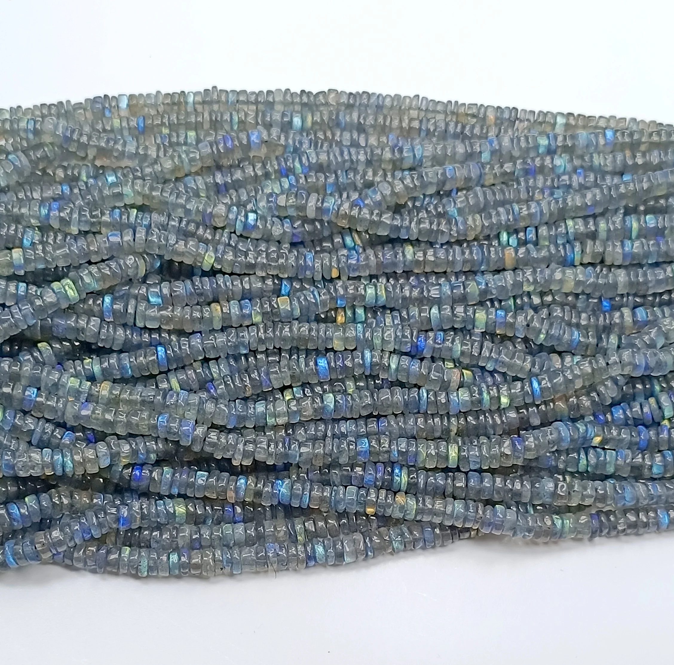 Natural Labradorite Smooth Tyre 4MM Approx 16 Inch Beads