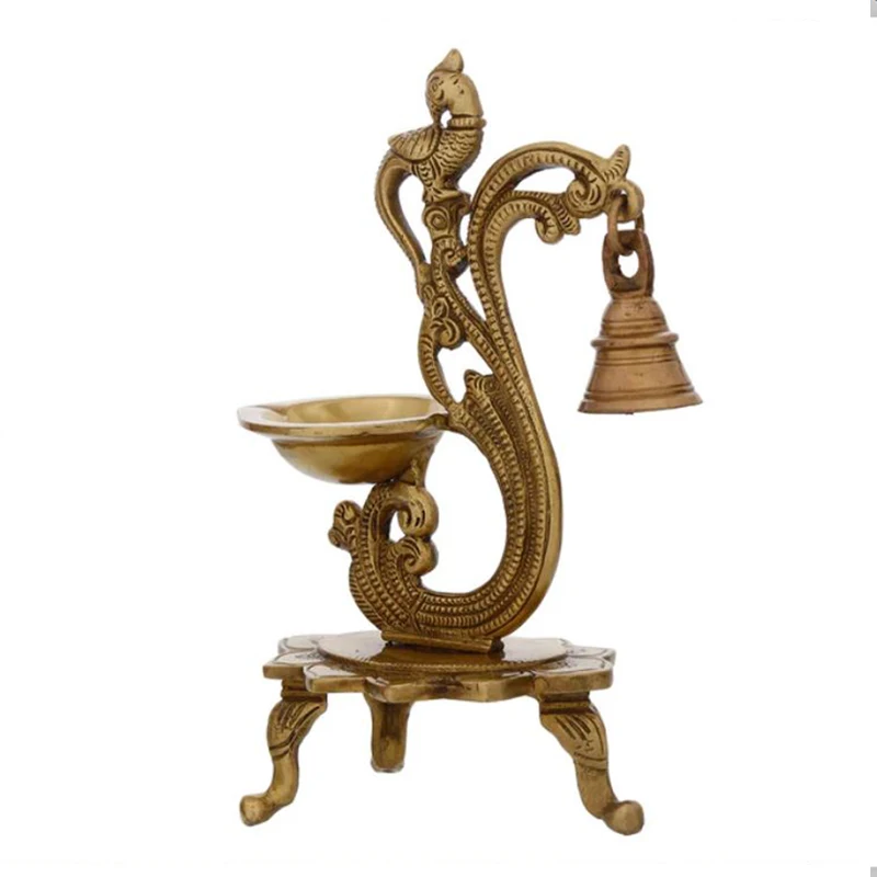 Латунная антикварная масляная лампа «попугай» Diya