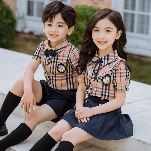 Высококачественный летний Школьный костюм из двух предметов для девочек и мальчиков, школьная форма, детская одежда, сделано во Вьетнаме