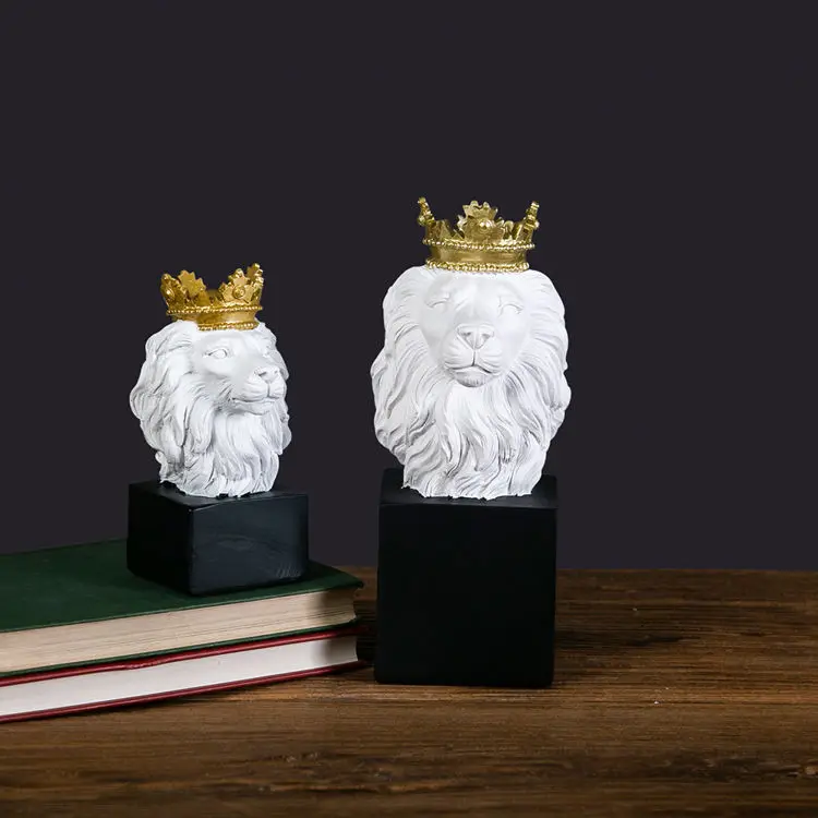 Лидер продаж поделки из смолы в виде льва украшение для дома Золотая Корона скандинавском стиле животное роскошная фигурка головы