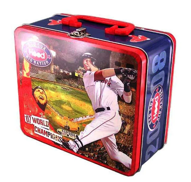 
stationery aluminium metal tin box container with handle and lock food grade custom design offset printing 