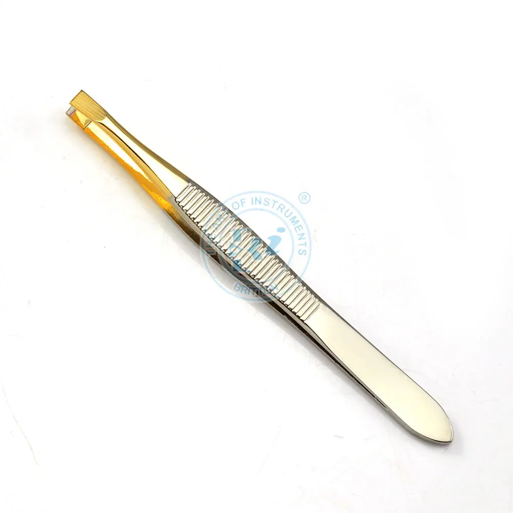 Wholesale Professional Stainless Steel Eyebrow Tweezers with Customized Logo Slanted Tip Pointed Tweezers for Beauty Use