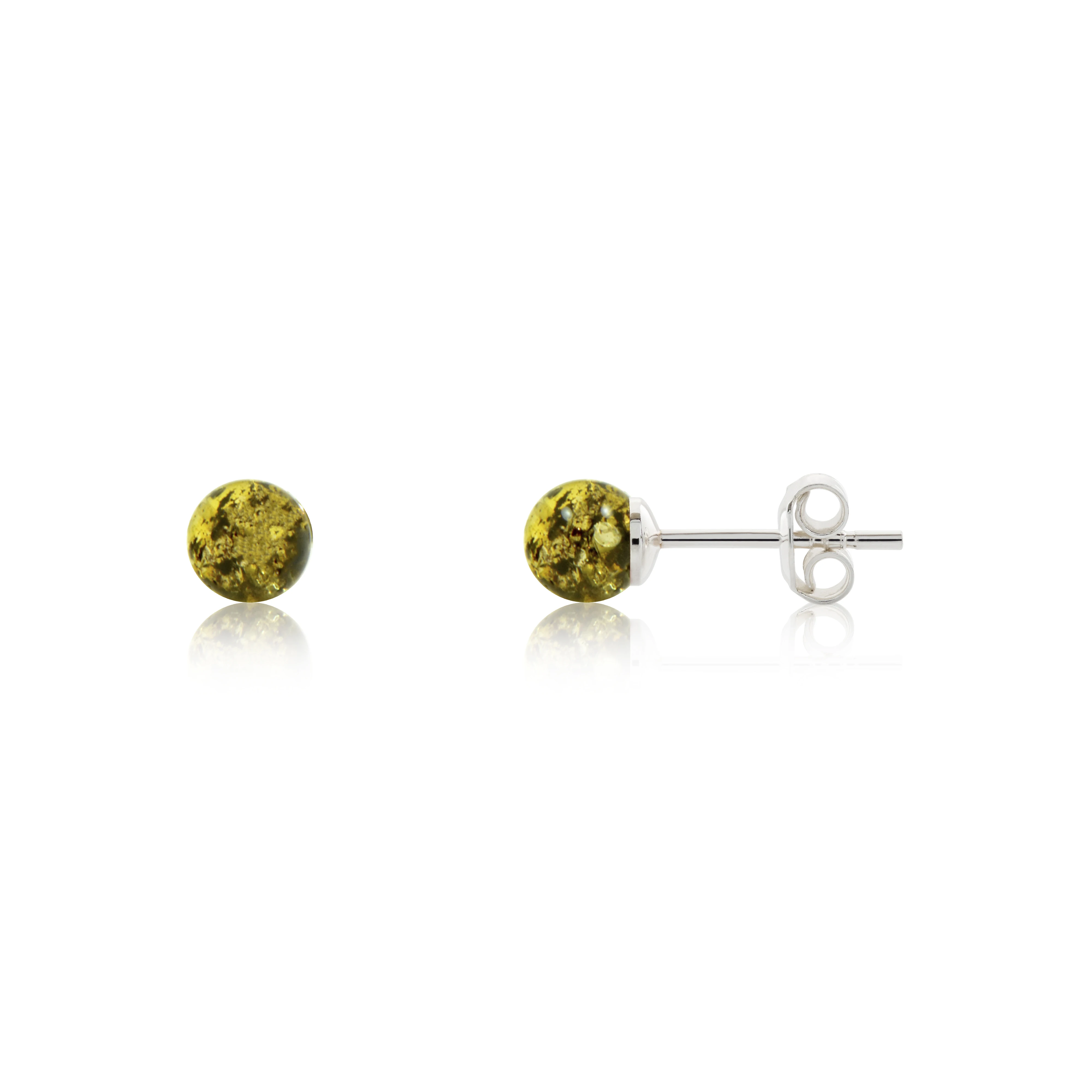 Round Amber Bead Stud Earrings With Sterling Silver, Genuine Baltic Amber, 8 Colors Available