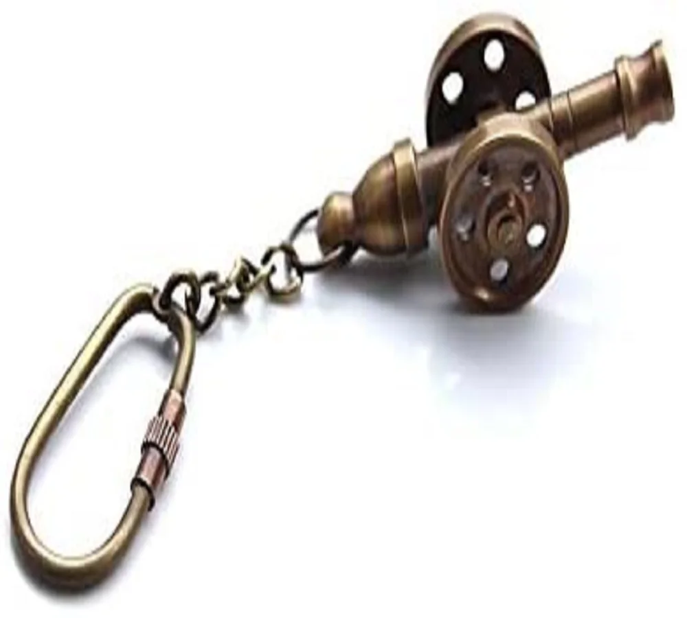Wholesale Floating Keychain Vintage Brass Cannon Design with Vintage Pattern Christmas Gift Key Holder Metal Plastic Material