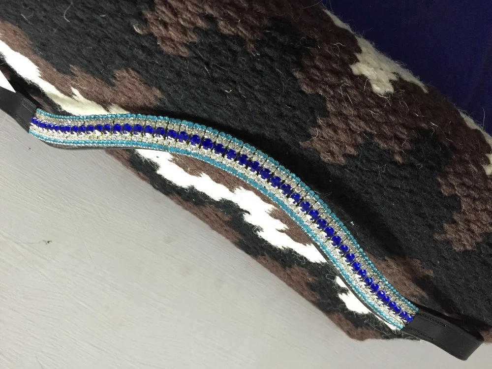 SKY BLUE WHITE BLUE WHITE SKY BLUE 5 ROW CRYSTALS CHAIN GENUINE LEATHER BROW BANDS