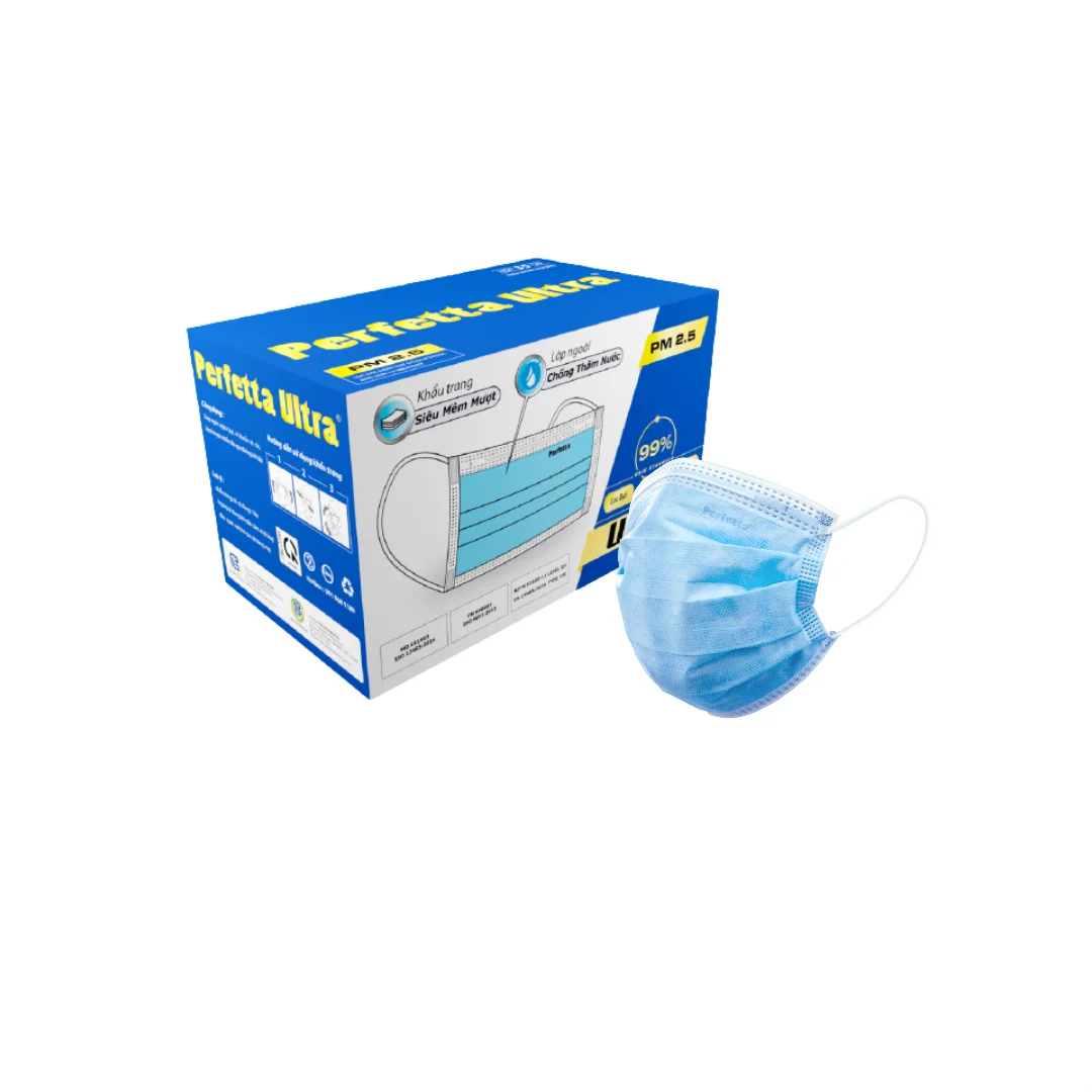 
 Бело-голубой сверходноразовый медицинский одноразовый 4-слойный Безопасный Дышащий> 99% фильтр, размер 175 мм x 95 мм, чехол для лица  