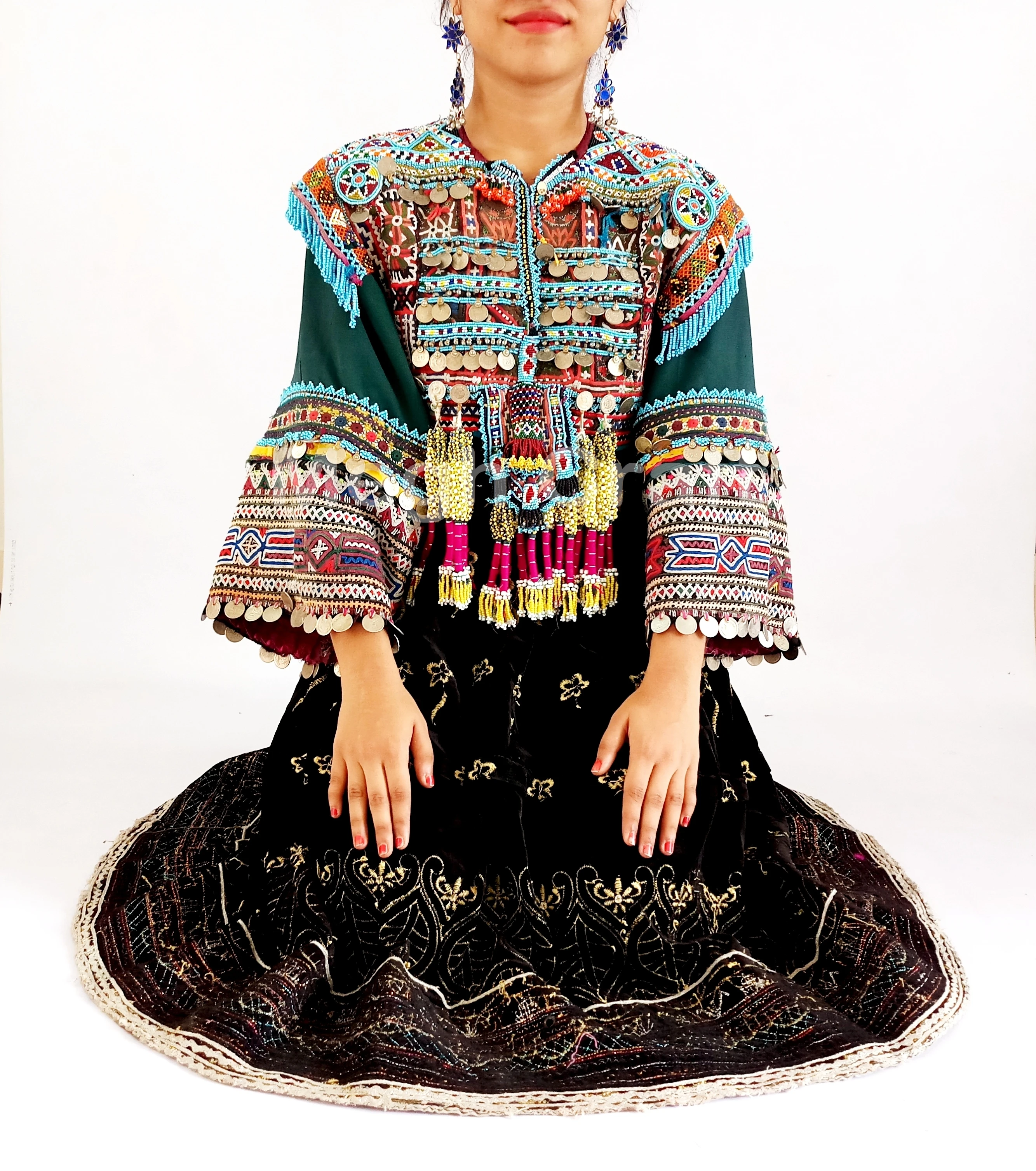 Винтажное традиционное платье Kuchi-цыганское афганское платье с бахромой-традиционное индийское платье kuchi с бахромой