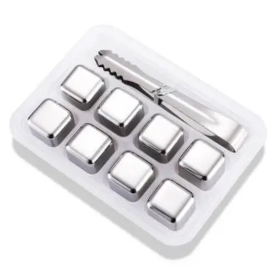 Amazon Hot Selling Reusable Stainless Steel Ice Cube With Tongs Whiskey Ice Cube Stone Whiskey Rocks Gift Set