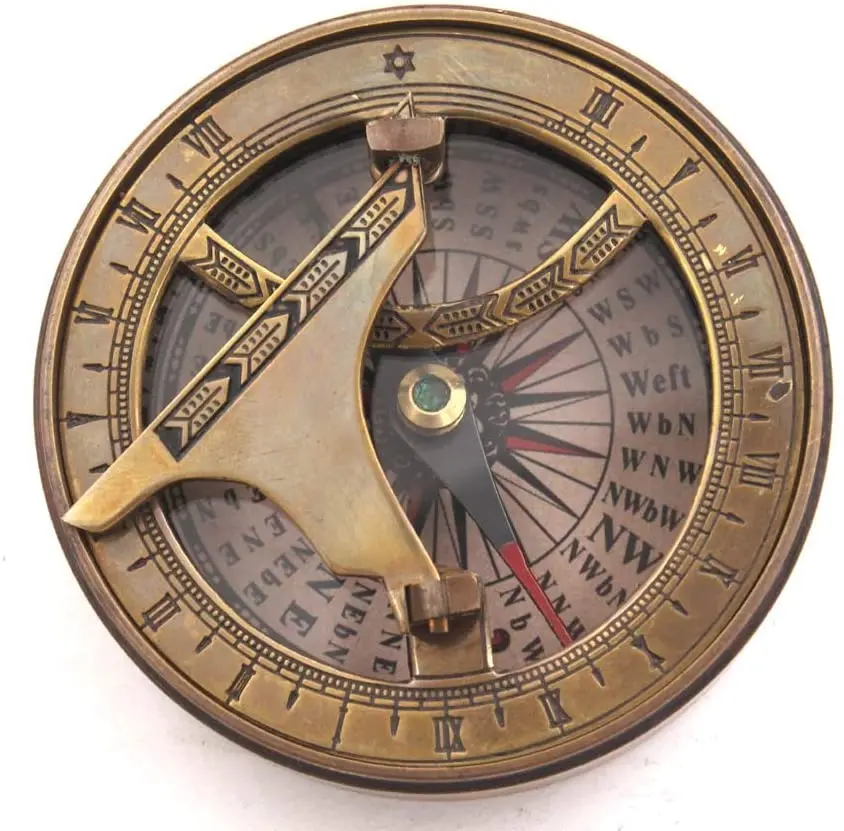Brass Sundial Compass With Leather Cover Personalized Working Sundial Compass - High Quality Sundial Compass