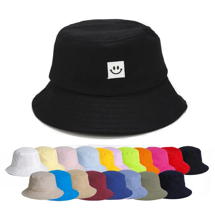 Wholesale  Mens Womens Bulk Cotton Black White Fisherman Hats Designer Smile Custom Bucket Hats Embroidery Logo
