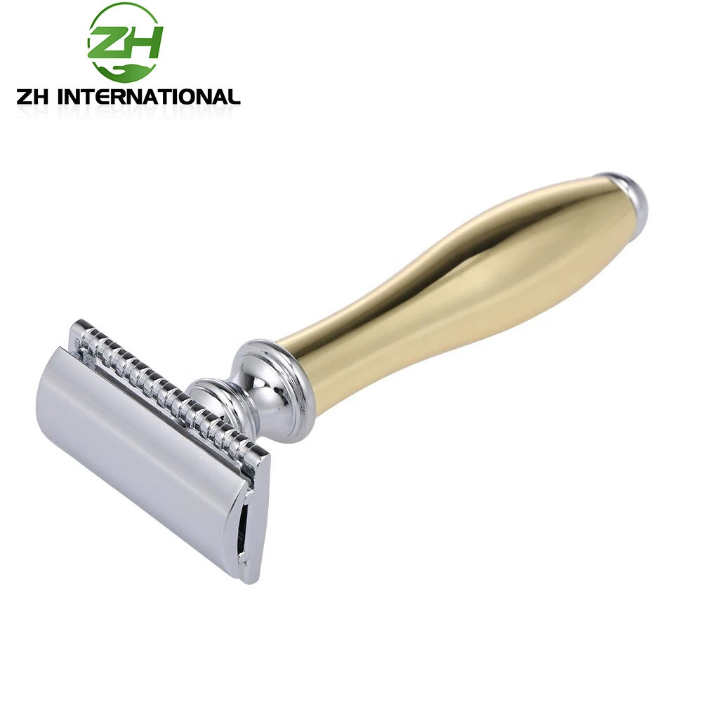 Stainless Steel Double Edge Razor With Gold Colored Metal handle