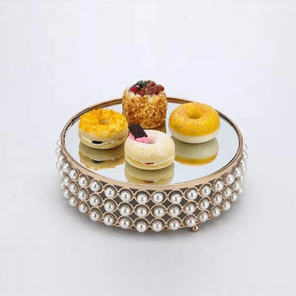 Новый металлический поднос для торта набор из 3 предметов круглая зеркальная подставка с жемчугом оптом