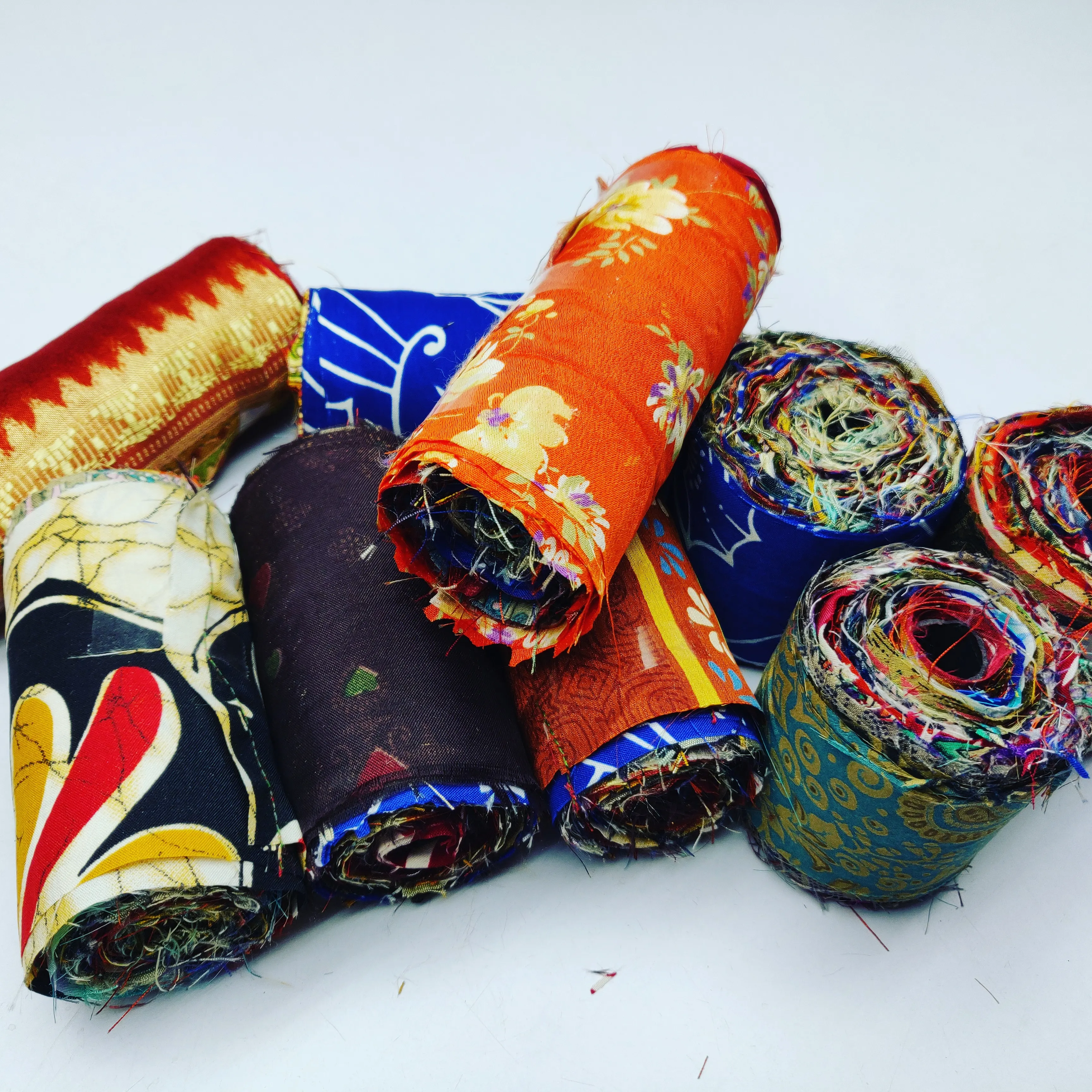 Colorful Recycled Sari silk ribbon wide for patch work, gift wrapping art and craft decoration handmade eco friendly sustainable