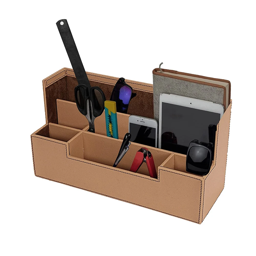 Hand Crafted Wooden Desk Organizer For Pen Pencil Stationary Storage Tidy Desk Organizer Box With 7 Compartment For Home/Office