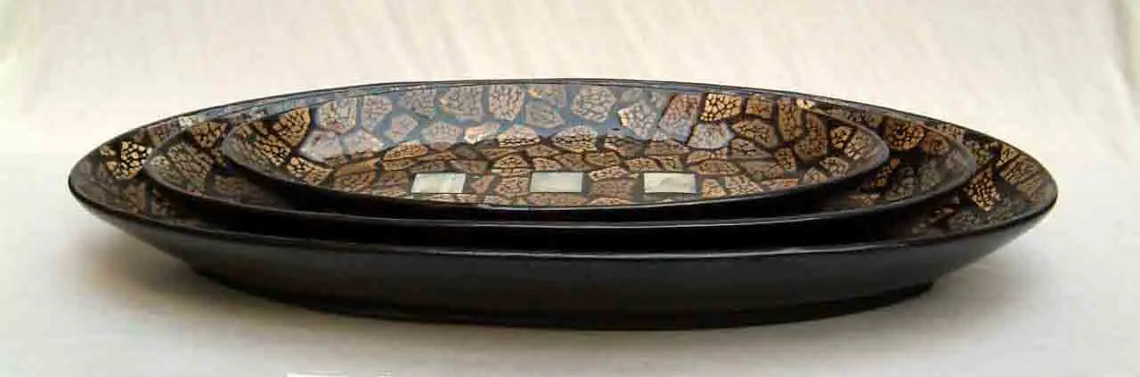 
Set of 3 oval egg-cell lacquer plates, Vietnam handicrafts suitable for houseware, tableware, home-decor 