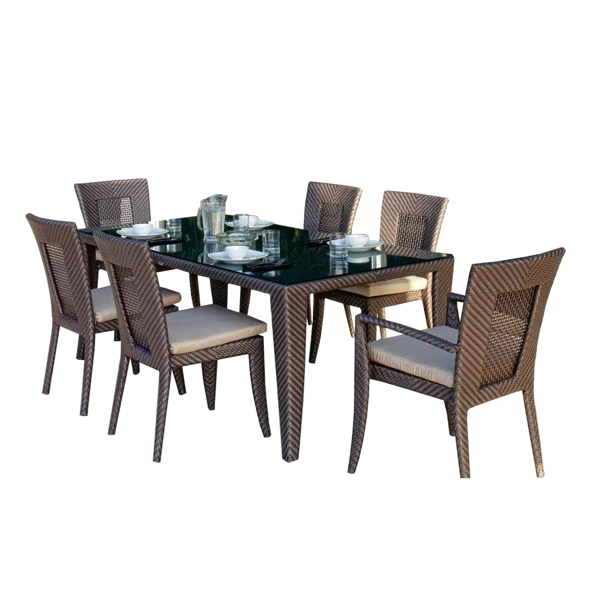 luxury round dining table for resorts high class aluminium wicker dining table and 8 chairs set wholesale price