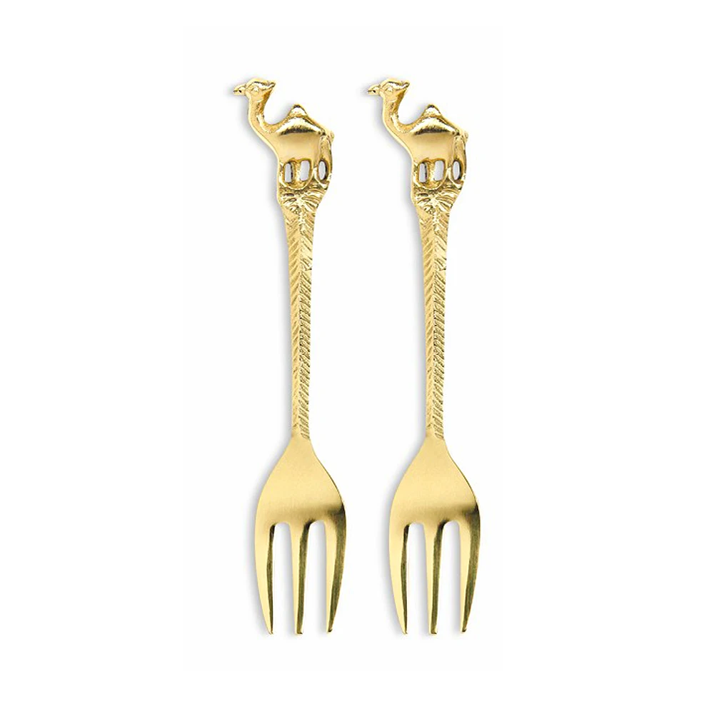 Яркая Золотая латунная настольная вилка с десертной ложкой ручной работы концевой ручкой в виде верблюда королевская столовая новый дизайн набор вилок для фруктов