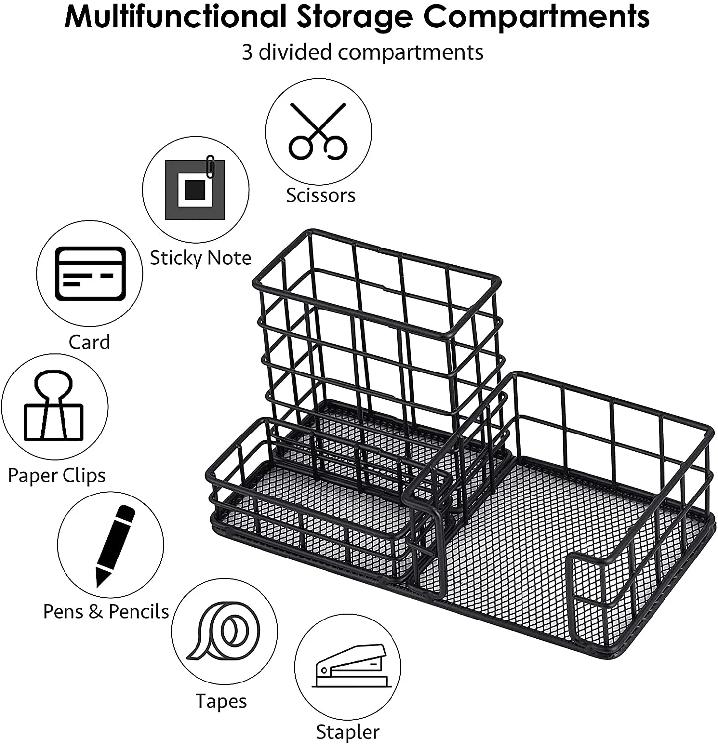 Cute Pen Pencil Holder, Mesh Office Supplies Desk Accessories Caddy with Sticky Notes Holder, Desk Organizer for Home Office and