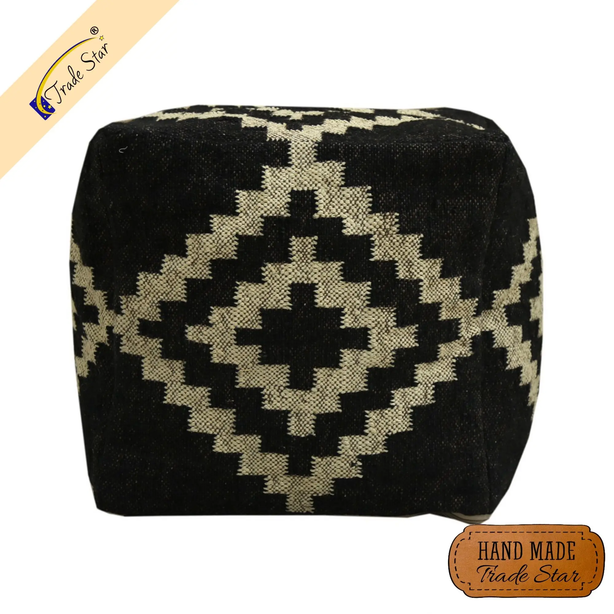 Indian Kilim Ottoman Pouf Cover Jute Wool Floor Cushion Case Wholesale Pouffe Cover Handwoven Sitting Pouf Cover