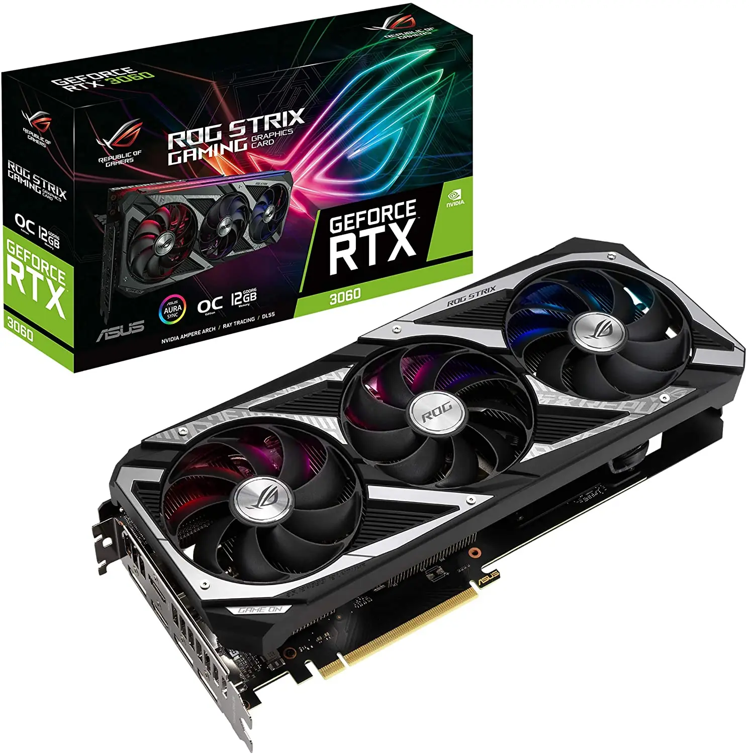 ASUS ROG Strix NVIDIA GeForce RTX 3060 OC Edition игровая графика карта (PCIe 4,0, 12 Гб GDDR6, HDMI, 2,1, DisplayPort 1.4a, осевого
