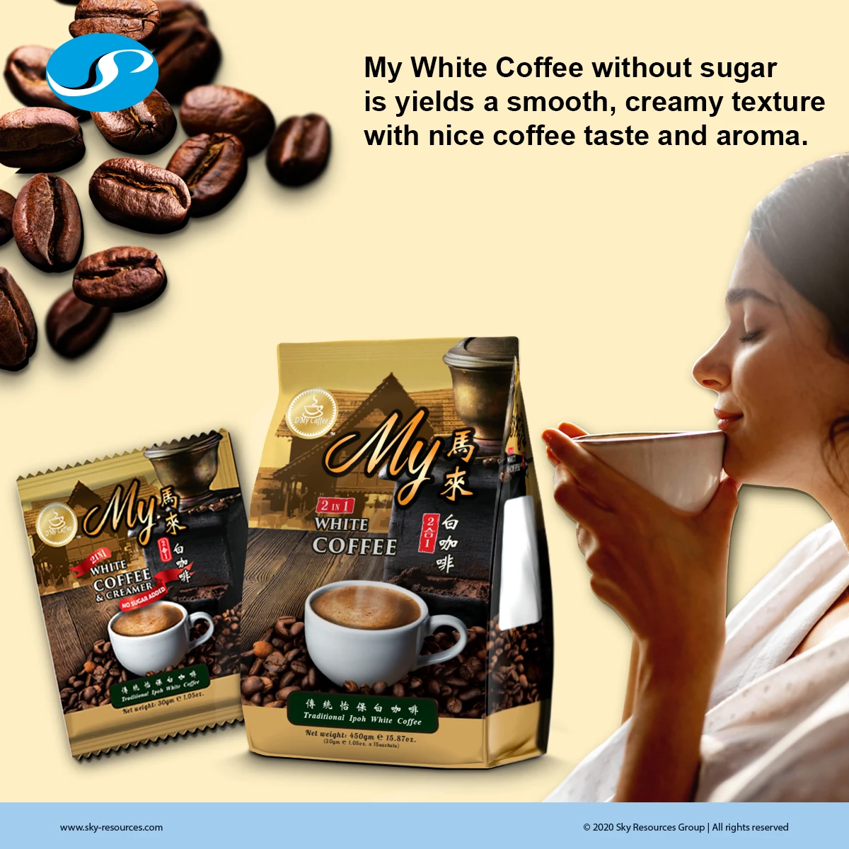 OEM Pure Traditional Ipoh White Coffee Powder without sugar sachet Strong Coffee Aroma for home & cafe Made in Malaysia