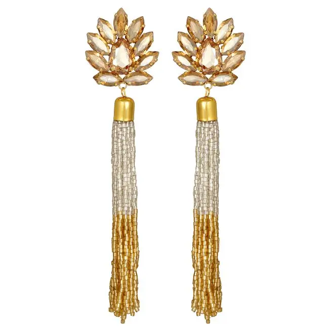 Long Party Bridal Wedding Wear Pearl Beaded chandelier tassel Look kundan Stone Ruby Color Enamel Work Indian Earrings Jewellery