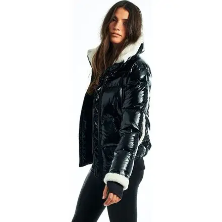 Premium Supplier Winter Quilted Down Jacket Waterproof Shiny Black Cropped Puffer Jacket Women