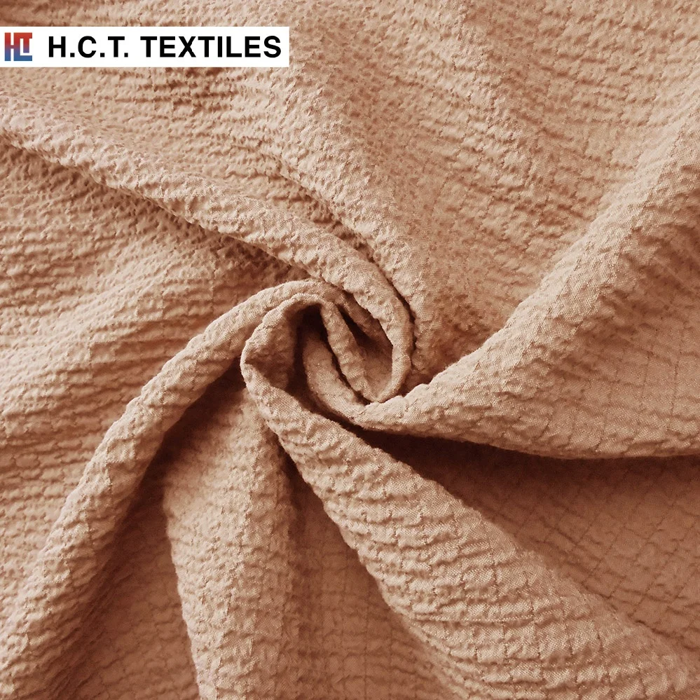 Лидер продаж эластичная ткань seersucker 140 г вискоза полиэстер спандекс гладкая сморщенная муслиновая