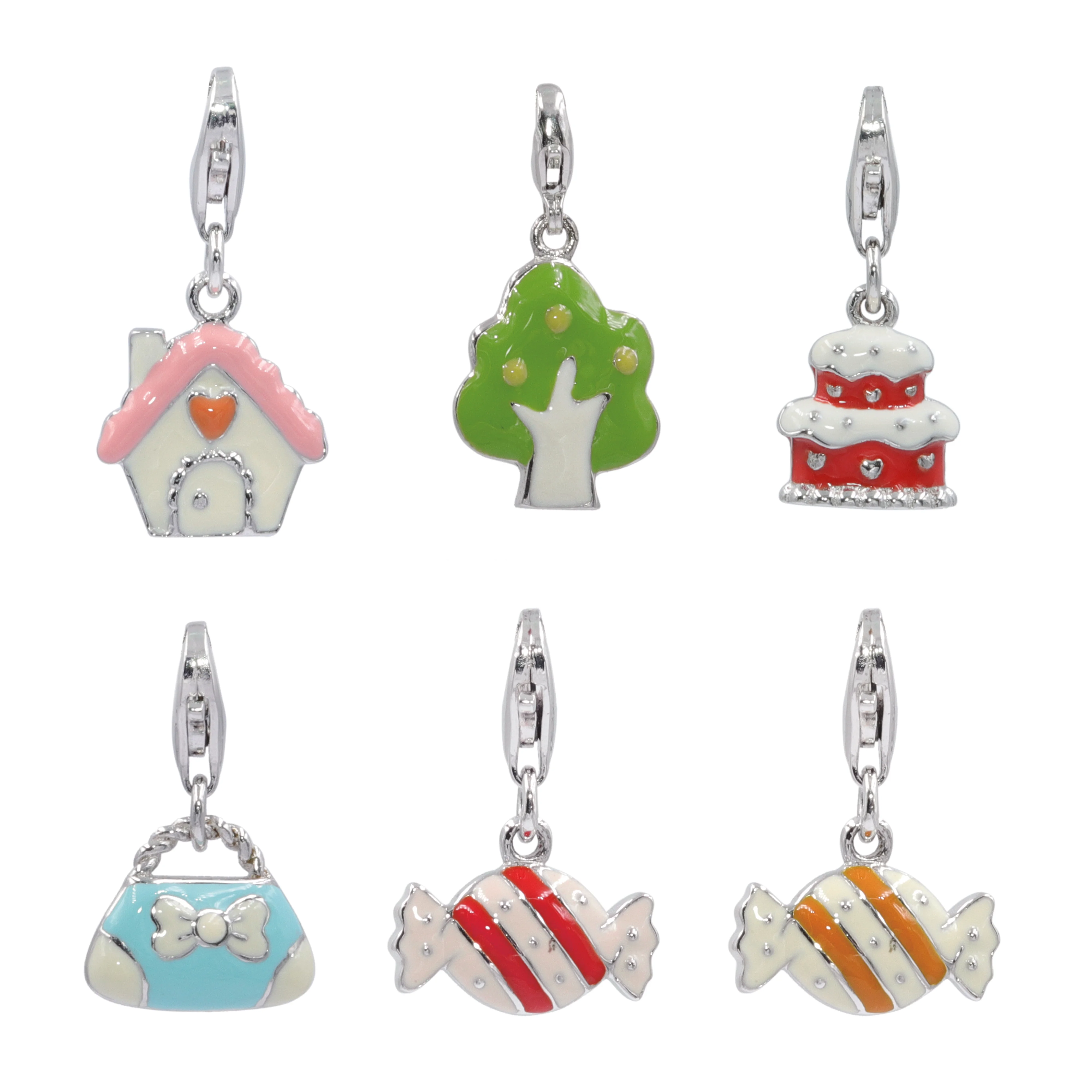 925 Sterling Silver Jewelry Silver Bracelet Charms Enamel Charm Pendant Silver Tree Pendant Bag Pendant Kids Jewelry