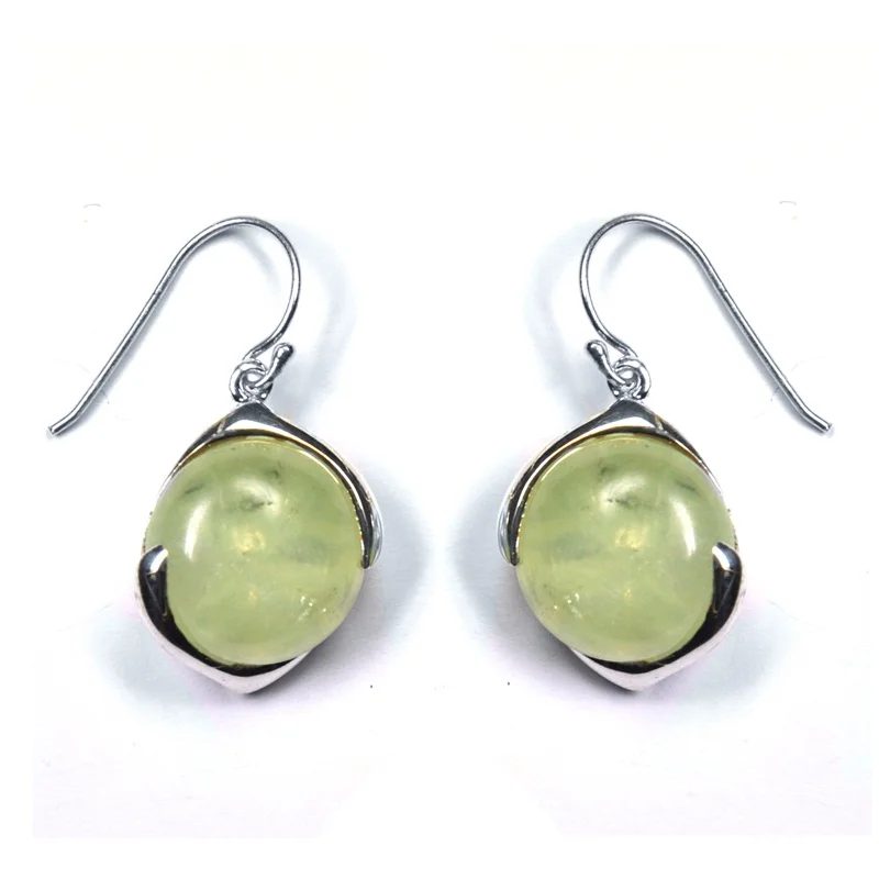 Натуральный Зеленый Пренит Серьги с драгоценными камнями стерлингового серебра граненые круглой формы капли серьги необработанный камень уникальный зеленый