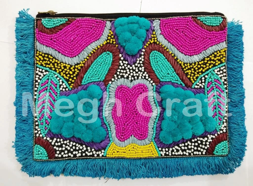 BOHO FASHION CLUTCHES - BEADED HANDWORK CLUTCHES-WHOLESALE INDIAN BOHO BEADED CLUTCH PURSE
