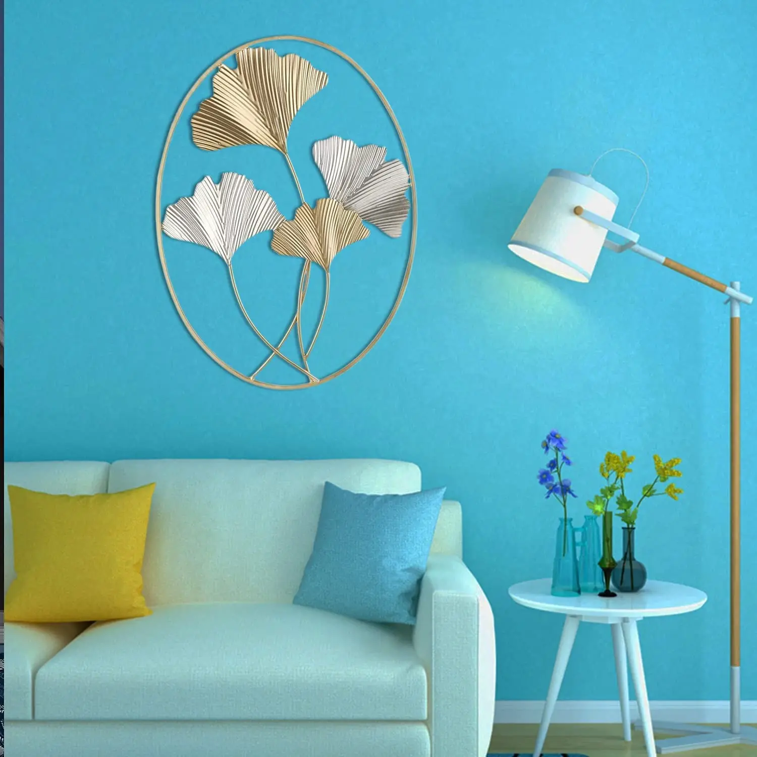 Stylish wall Arts decorations for home art House Bedroom Living Room Frame Art Hanging Flower Metal Home Wall Decor Gold Color