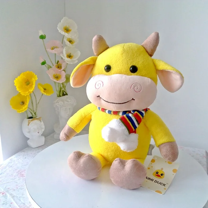40cm Yellow cute soft baby doll plush custom stuffed animal cow toy