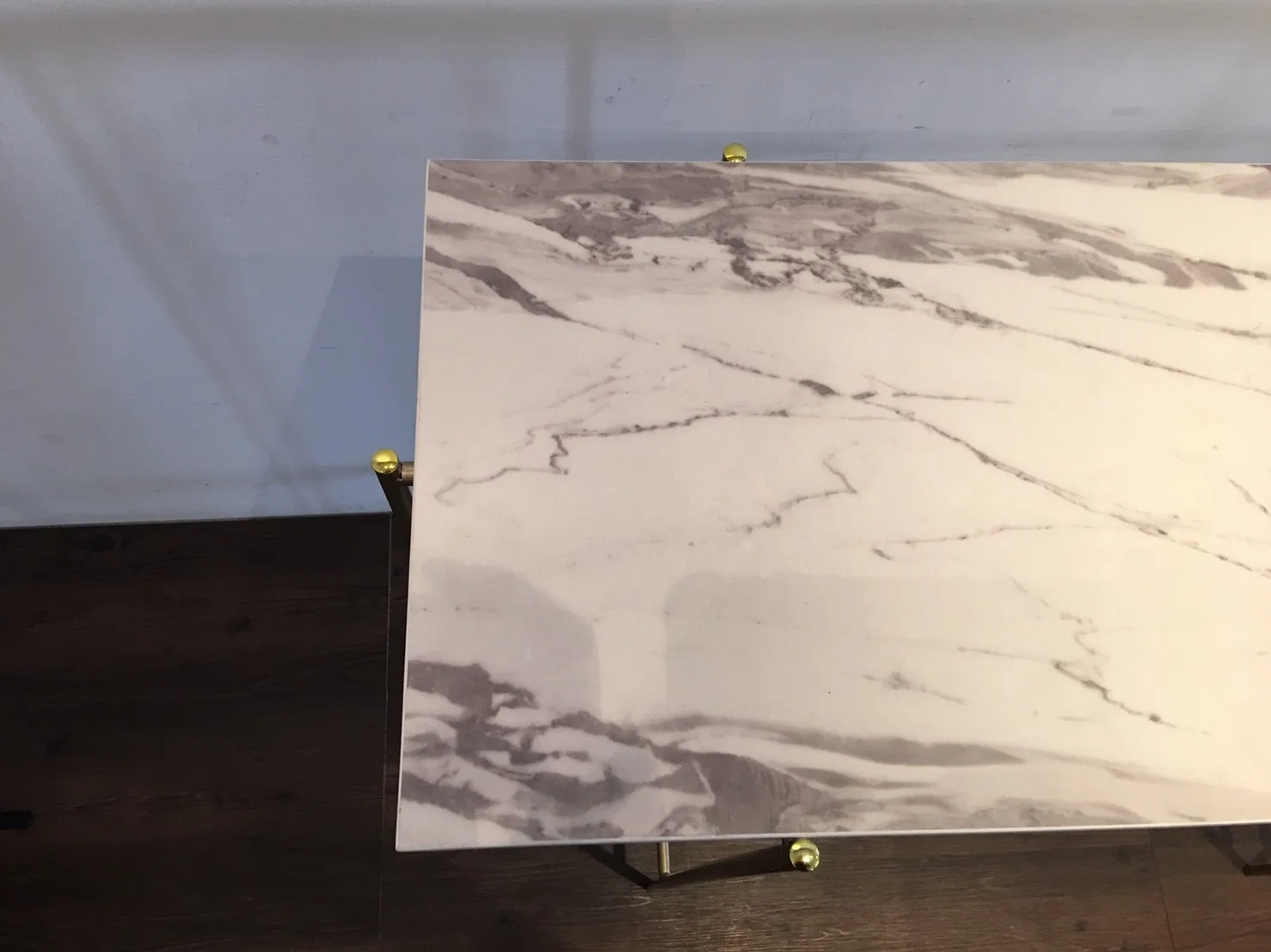 White Top Gold Marble Contemporary Console Table with Gold Base