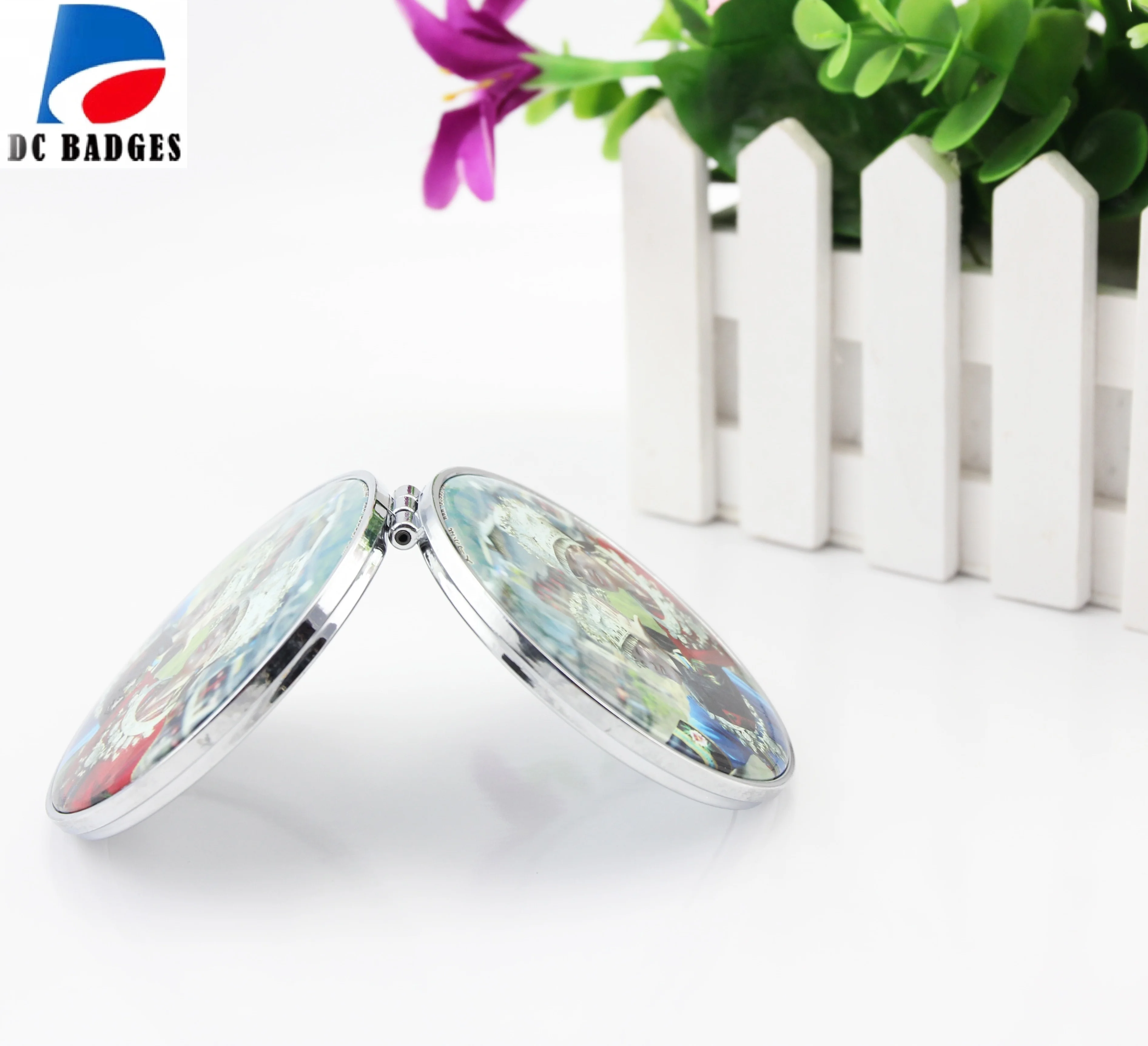 Electroplate 75mm double-faced Mirror / Compact Mirror Button Folding Mirror Badge Material